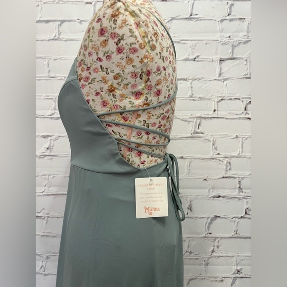 Show me your MUMU Godshaw Goddess Gown in Silver Sage Crisp NWOT Size Small - Picture 7 of 11